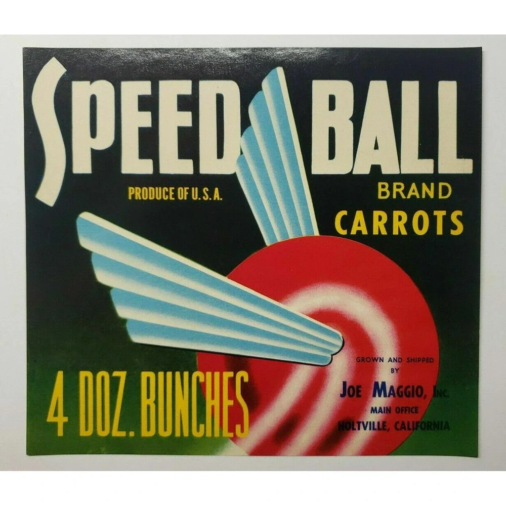 Vintage Speedball‎ Original 1940s Holtgrave CA Vegetable Crate Label B-2